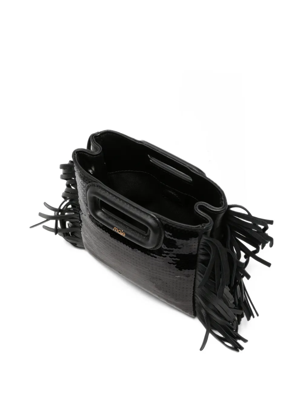Maje mini Shine sequin-embellished fringed tote bag Zwart