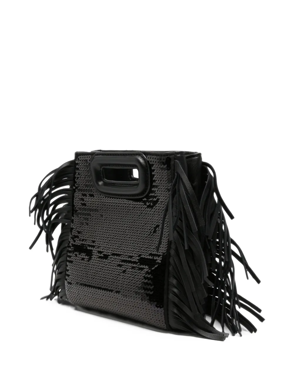 Maje mini Shine sequin-embellished fringed tote bag Zwart