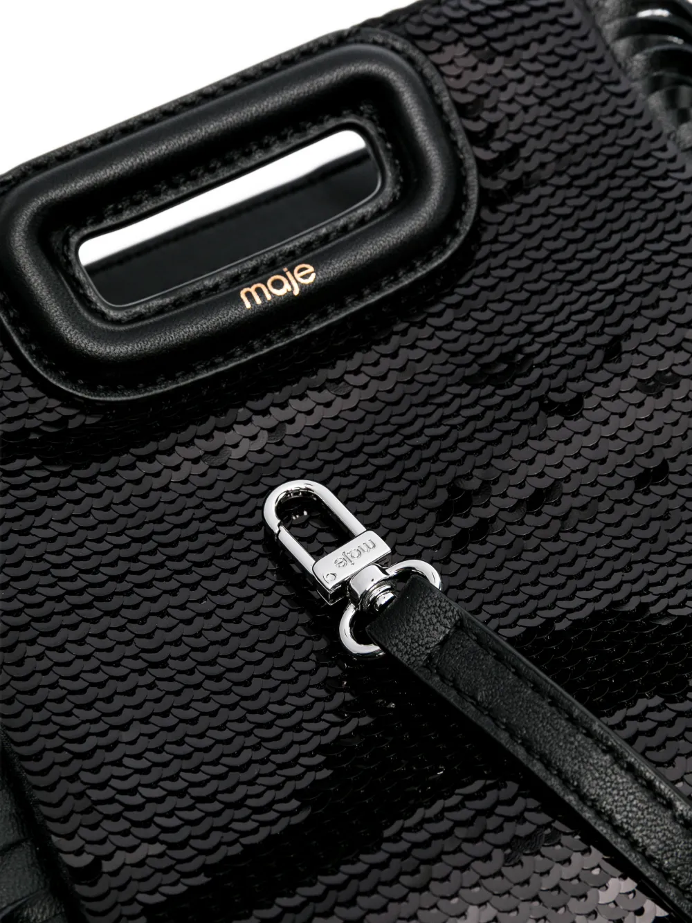 Maje mini Shine sequin-embellished fringed tote bag Zwart