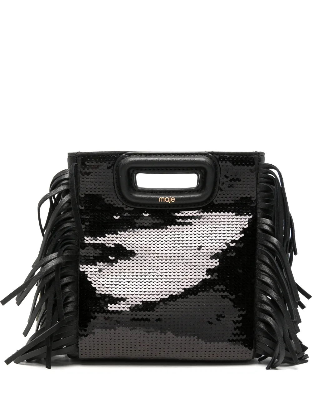 Maje mini Shine sequin-embellished fringed tote bag Zwart