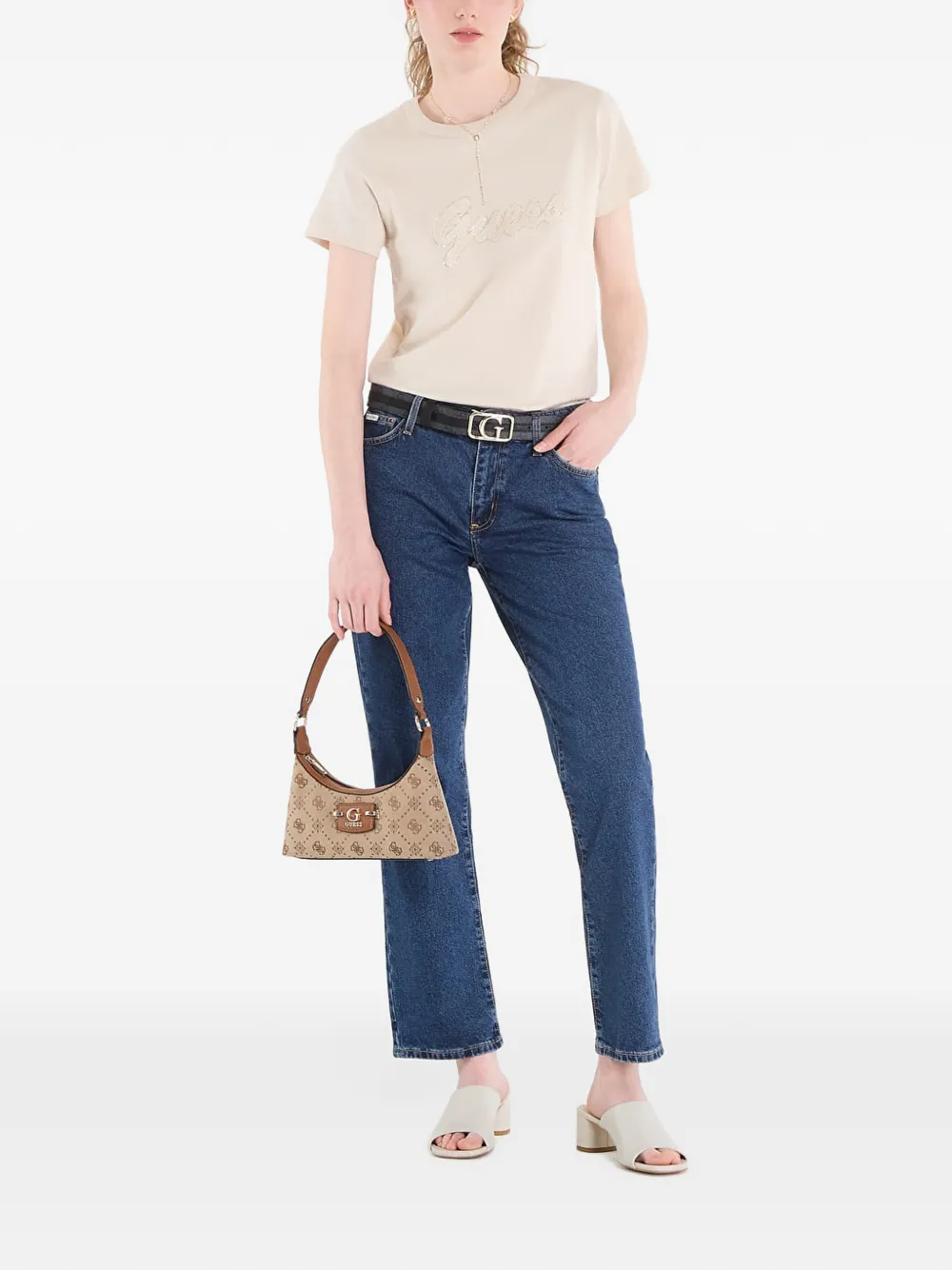 GUESS USA T-shirt met logo Beige