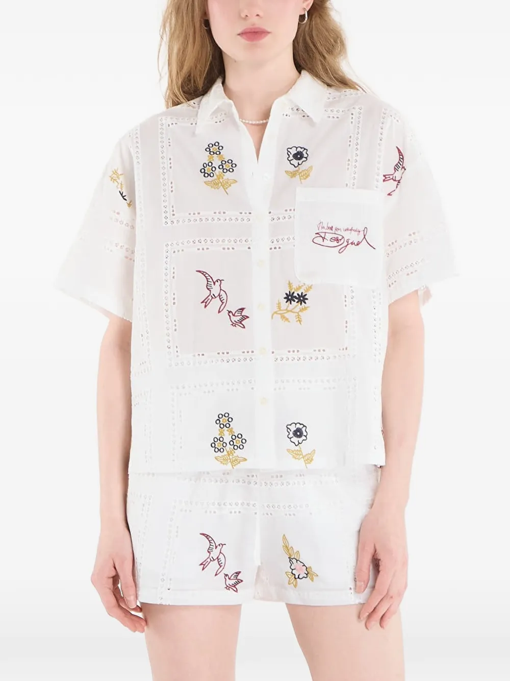 Desigual embroidered eyelet shirt - Bianco