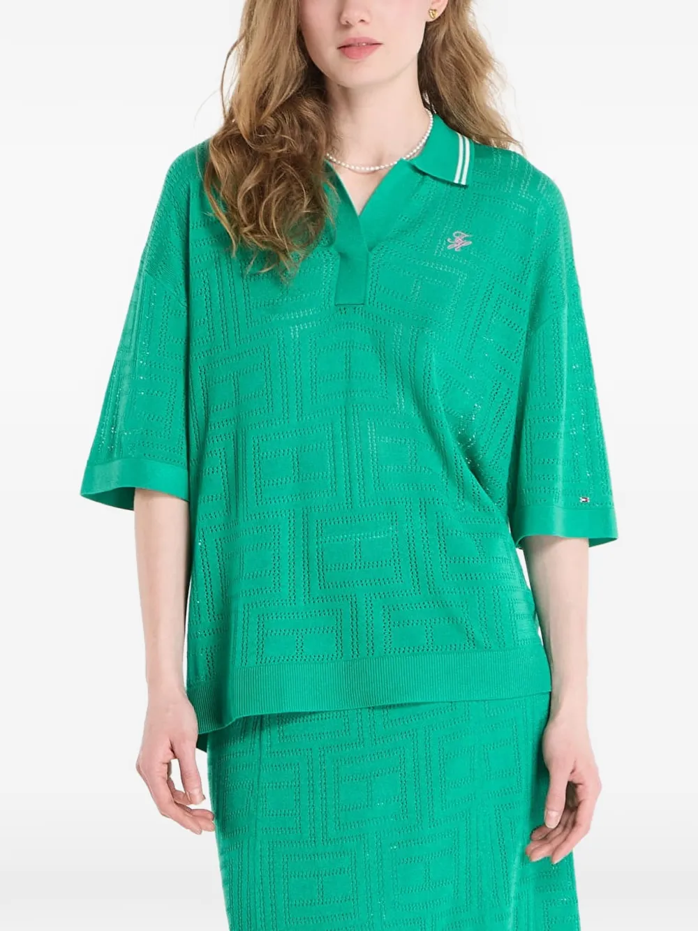 Tommy Hilfiger geometric-pattern polo shirt - Verde