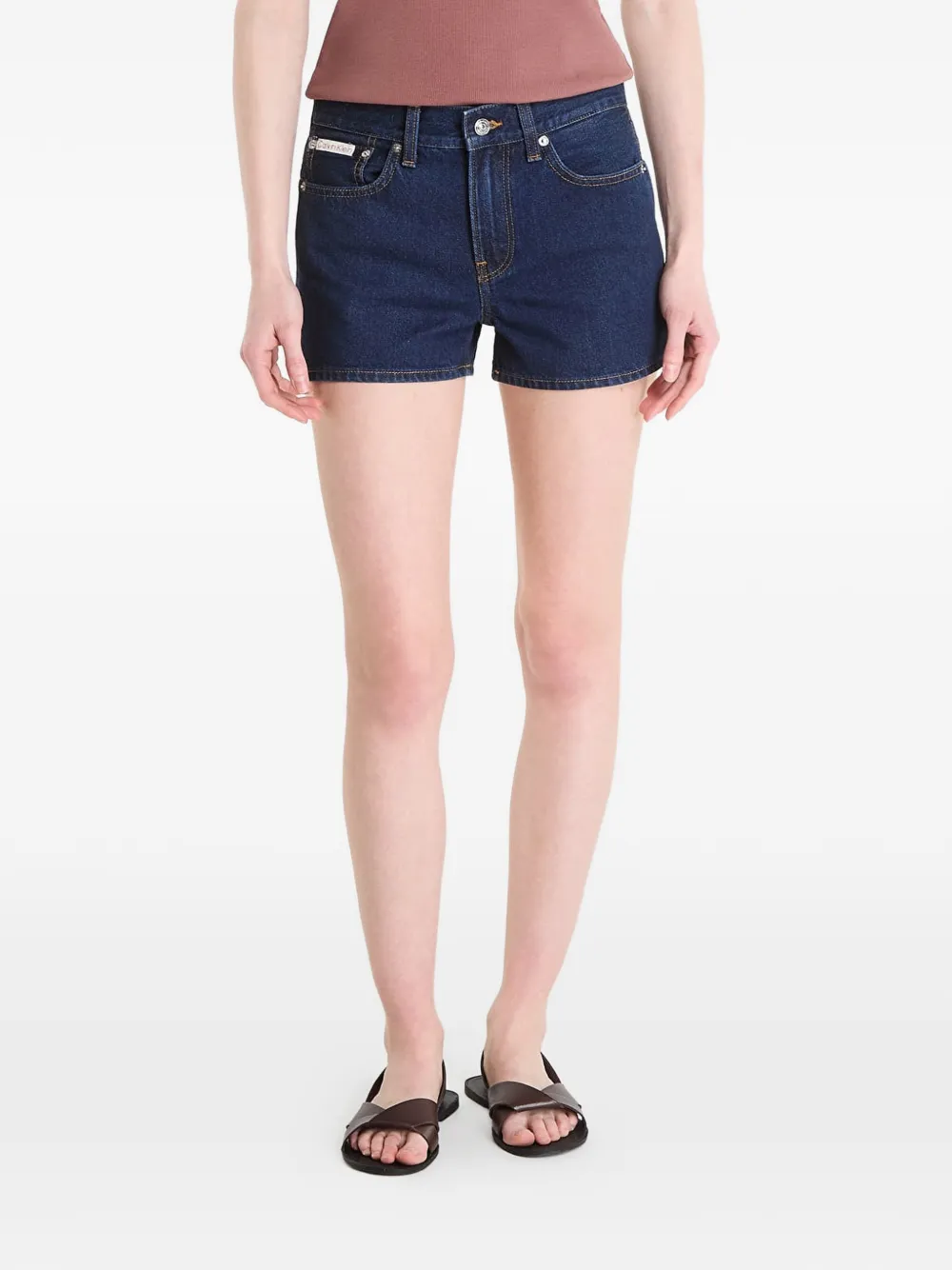 Calvin Klein logo-patch denim shorts - Blu
