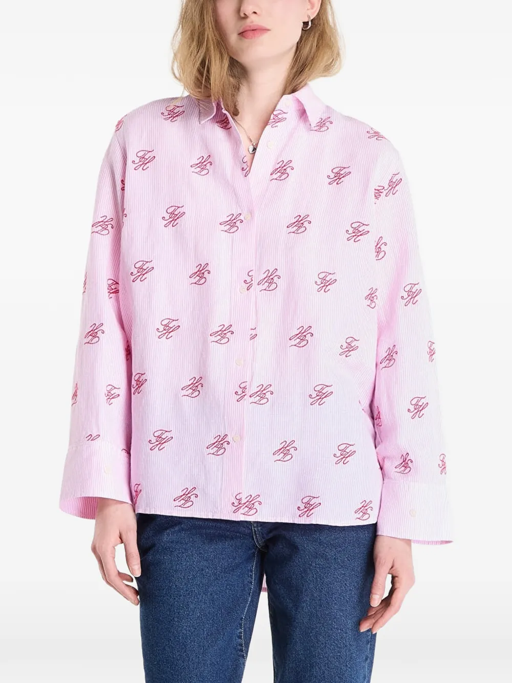 Tommy Hilfiger monogram-print button-down linen shirt - Rosa