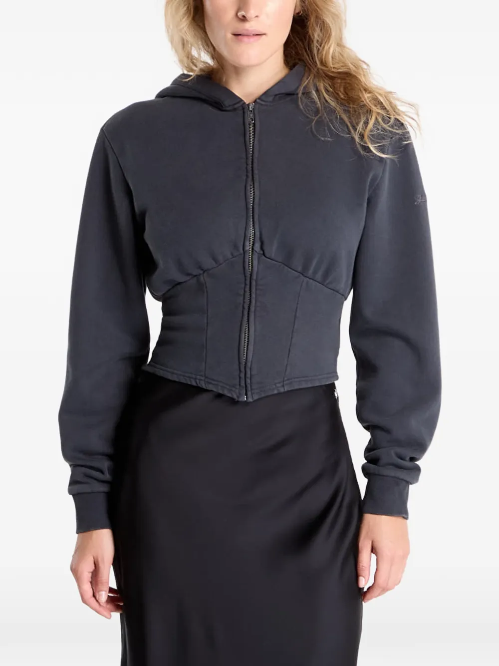 GUESS USA corset-style zip-up cotton hoodie - Grigio