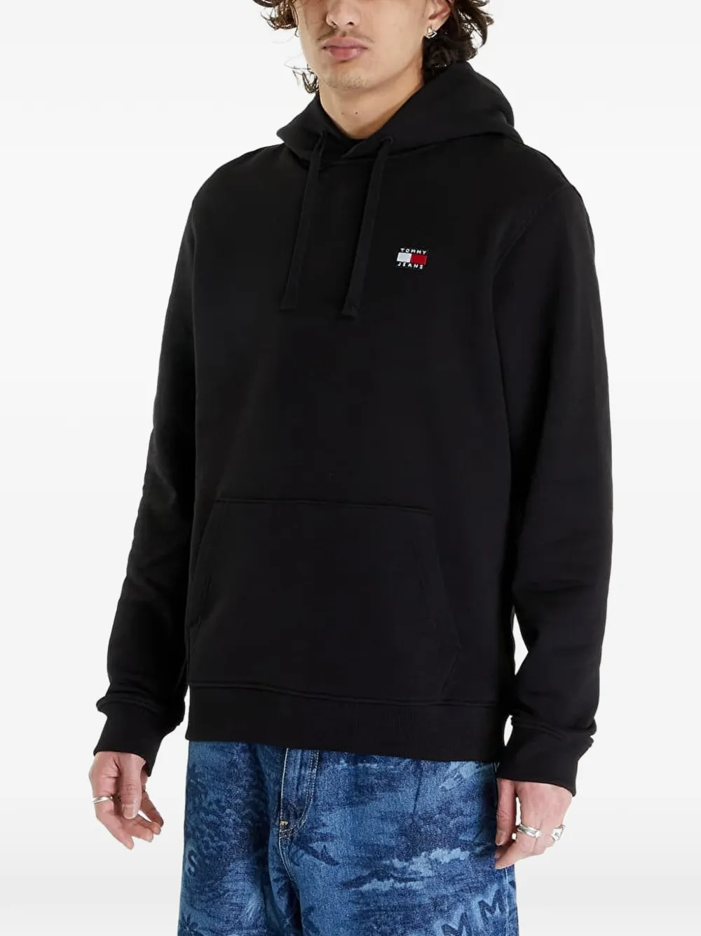 Tommy Hilfiger logo-patch cotton hoodie - Schwarz