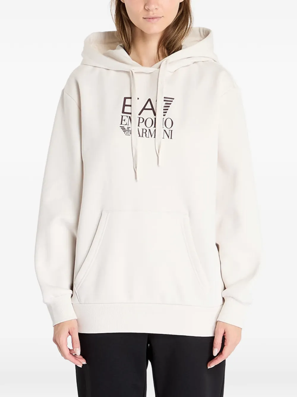 Ea7 Emporio Armani logo-print drawstring cotton hoodie - Nude