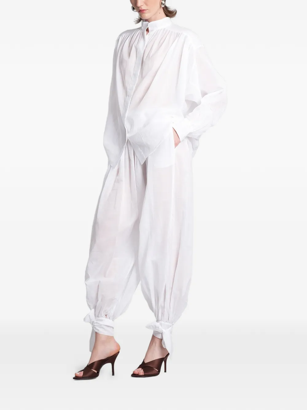 THE ANDAMANE Noor broek met elastische taille en striksluiting Wit