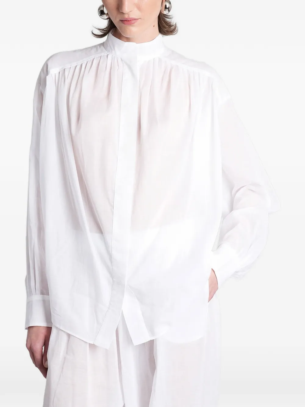 THE ANDAMANE Rania gathered-detail long-sleeve shirt - Bianco