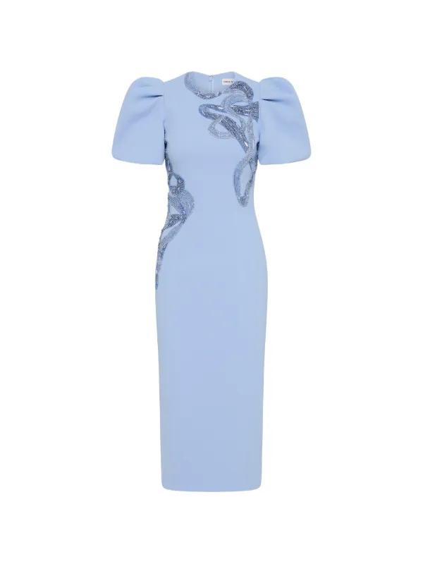 rebecca vallance blue dress Women's Aylin Embroidered Puff-Sleeve Midi-Dress - The Juliana Bustier Midi