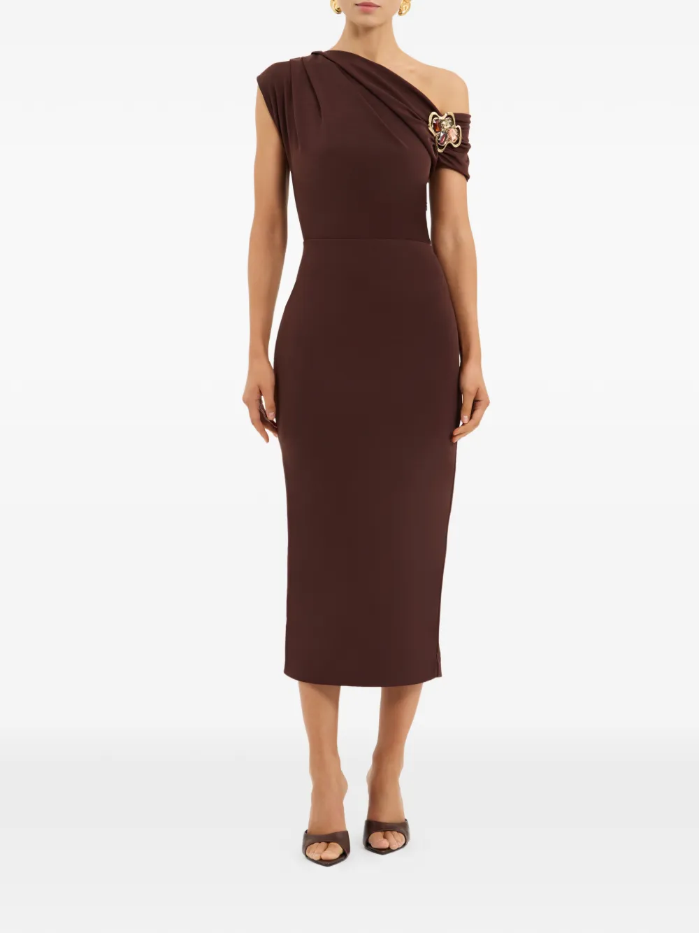 Rebecca Vallance Hazine asymmetrische midi-jurk Bruin