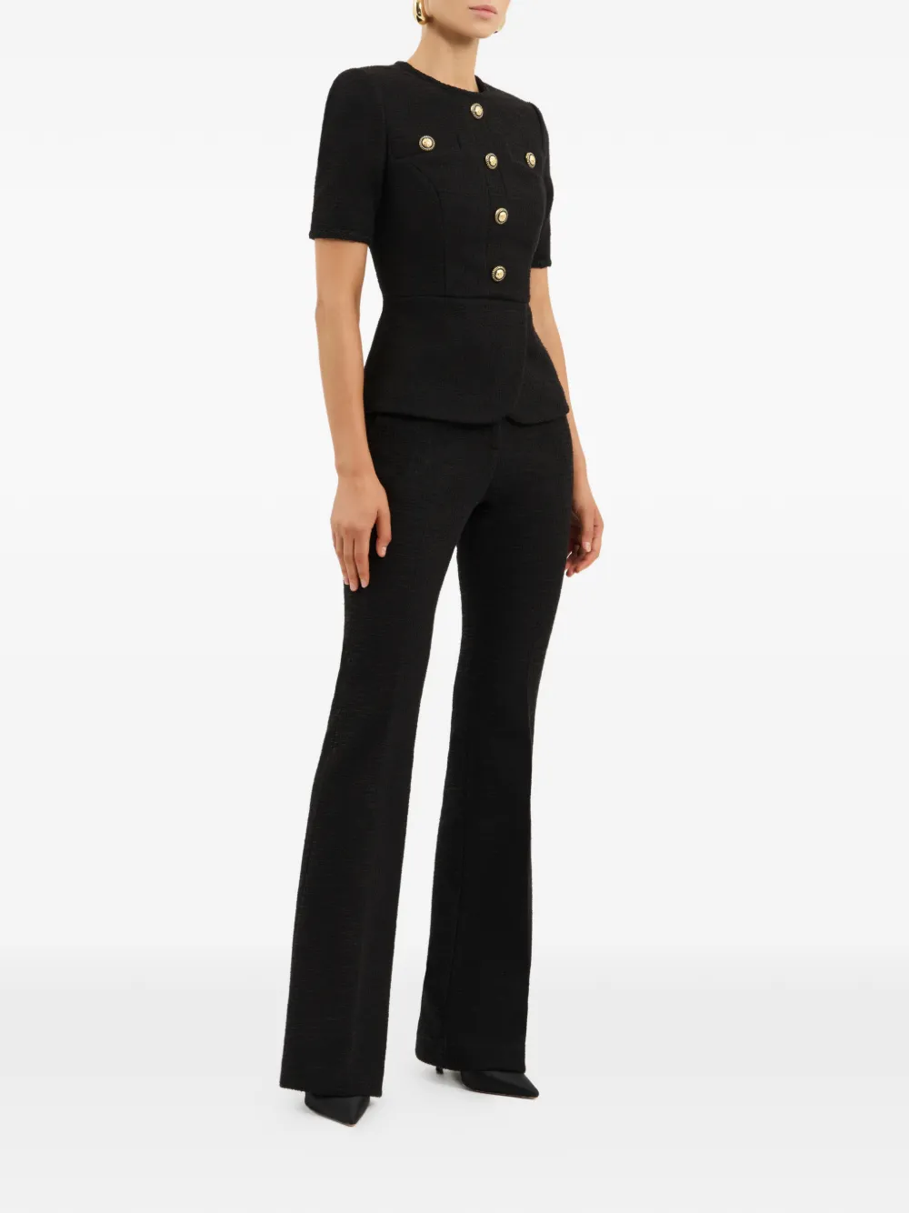Rebecca Vallance Elvie bouclé peplum top Zwart