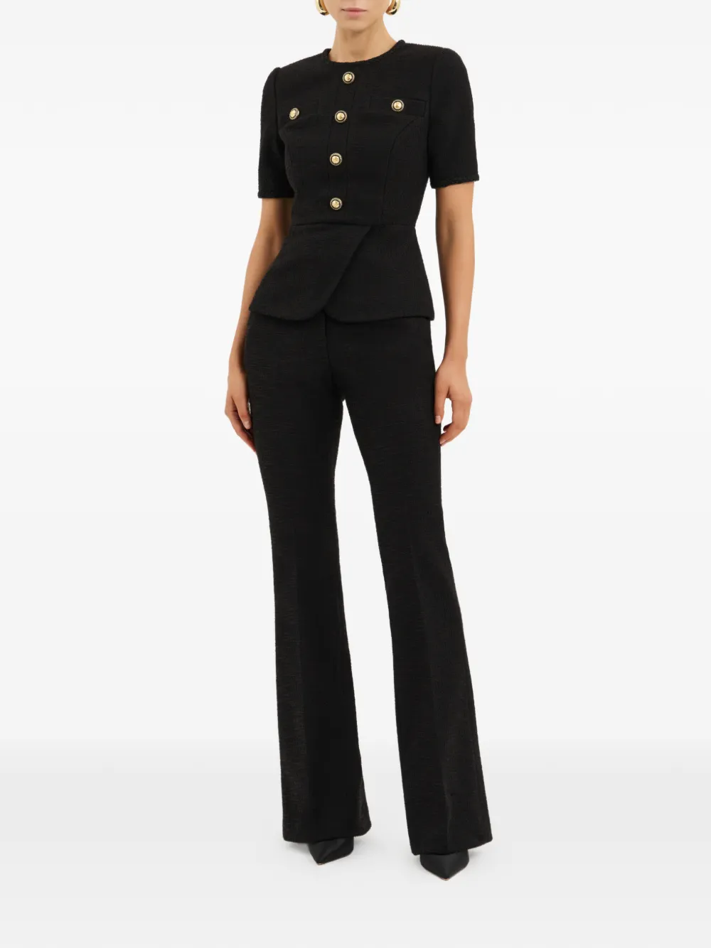 Rebecca Vallance Elvie bouclé peplum top Zwart