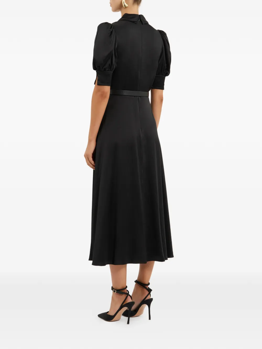 Rebecca Vallance Midi-jurk met pofmouwen en ceintuur Zwart