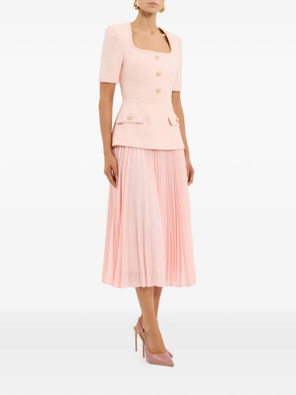 Rebecca Vallance Elvie midi-jurk met plooirok Roze