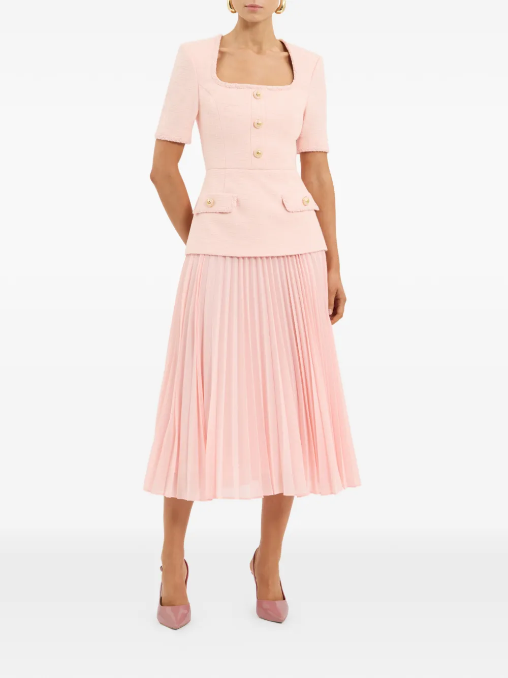 Rebecca Vallance Elvie midi-jurk met plooirok Roze