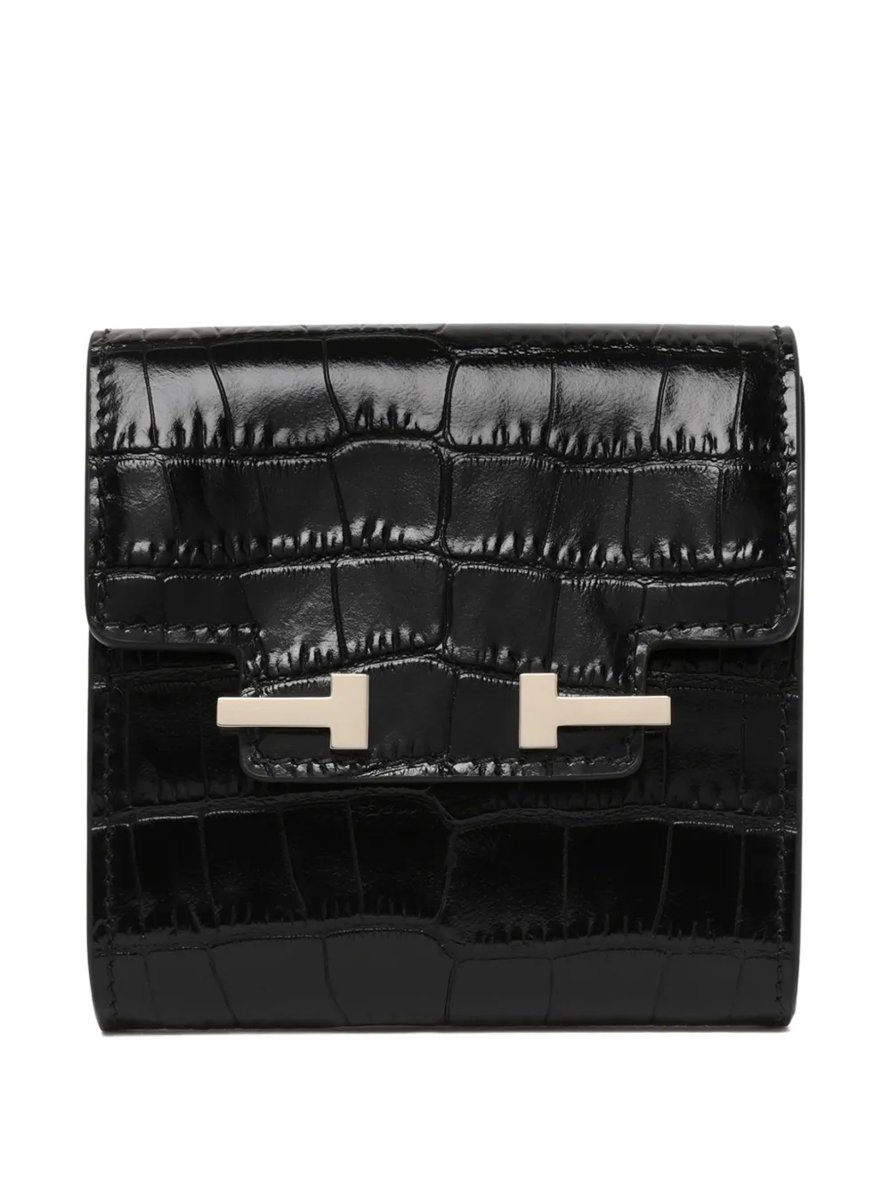 TOM FORD T-logo croc-effect leather wallet - Nero