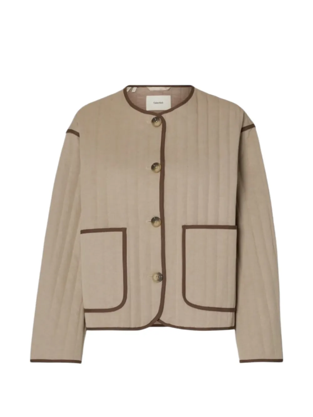 SELECTED quilted contrast-trim cardigan - Neutrals