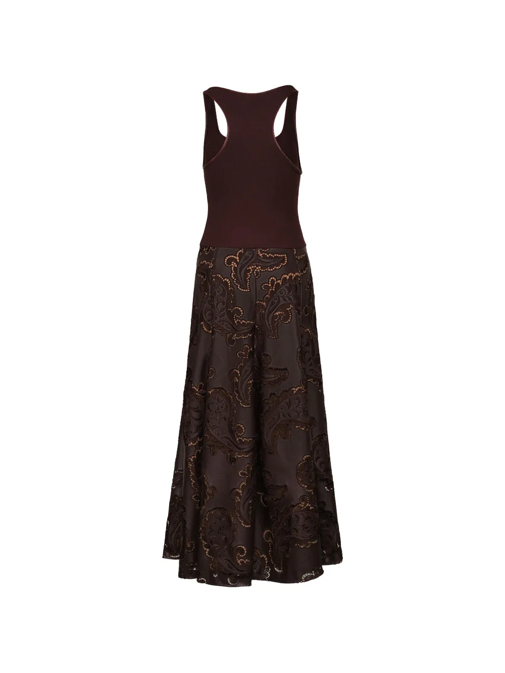 Johanna Ortiz Jurk met paisley-kant en racerback Bruin