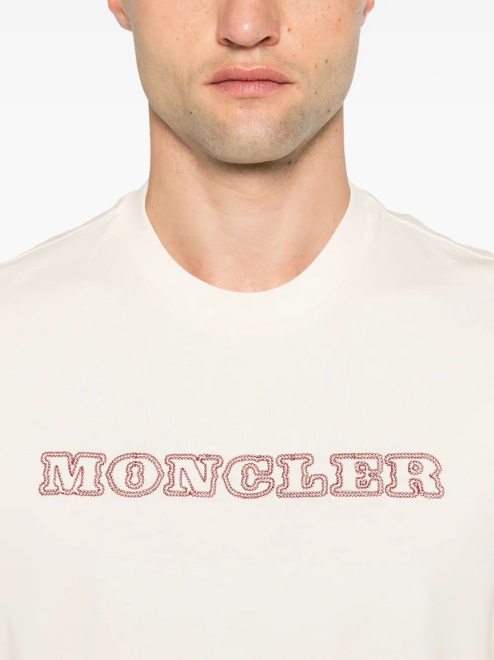Moncler T-shirt met geborduurd logo Beige