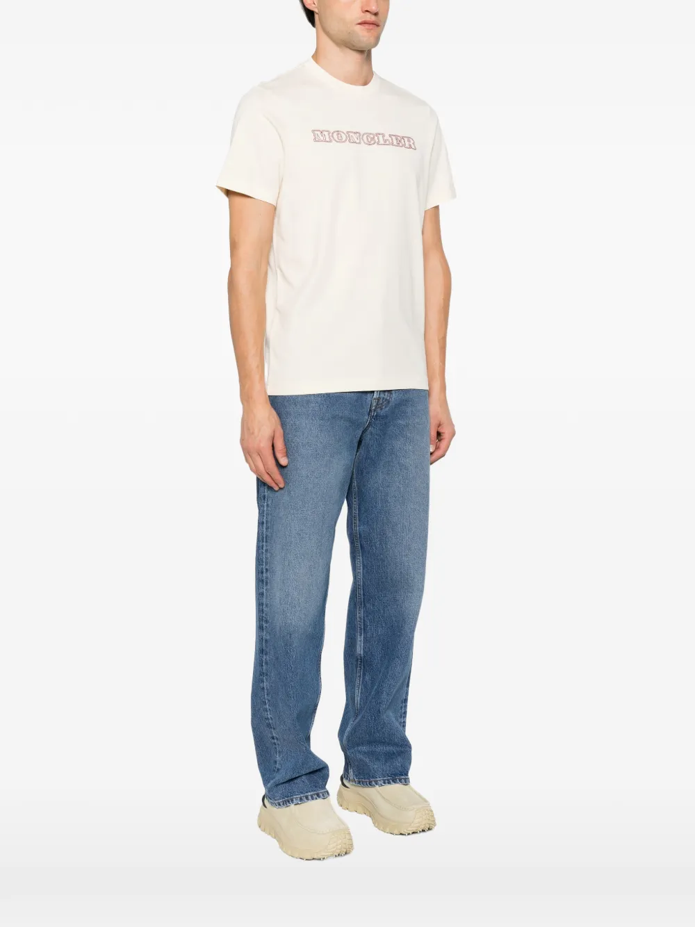 Moncler T-shirt met geborduurd logo Beige