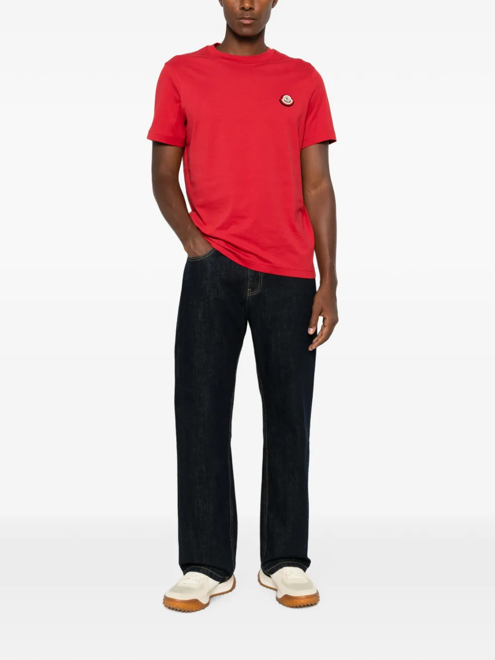 Moncler Katoenen jersey T-shirt met logo Rood