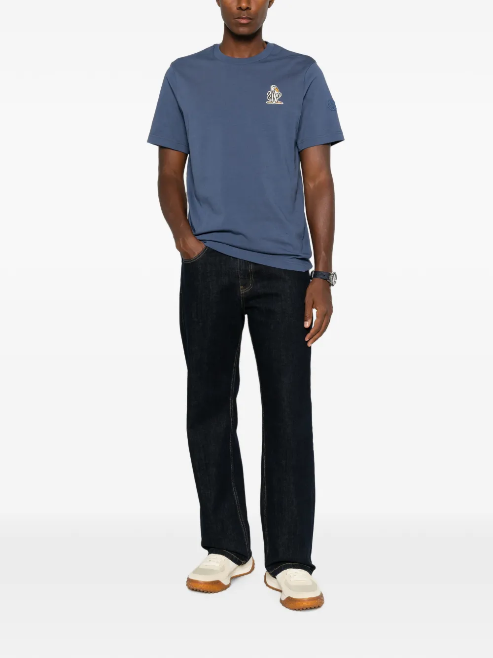 Moncler Katoenen T-shirt met logo Blauw