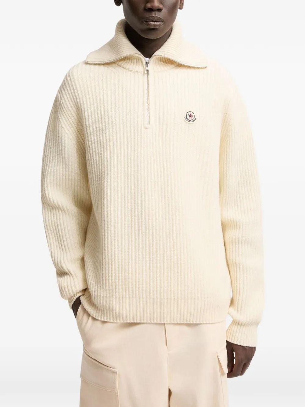 Moncler Geribbelde wollen coltrui met logo Beige