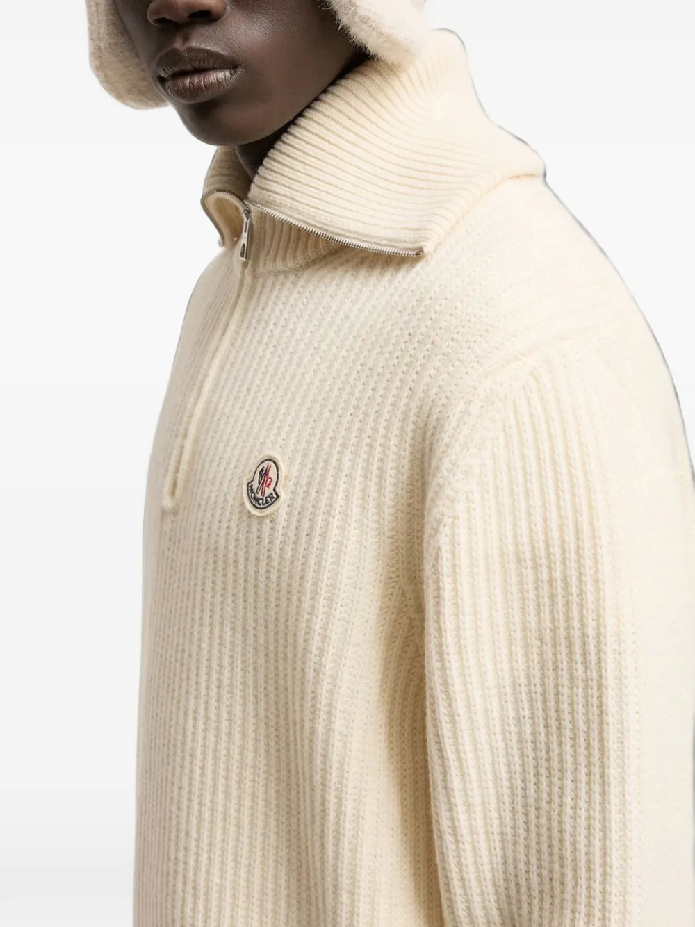Moncler Geribbelde wollen coltrui met logo Beige