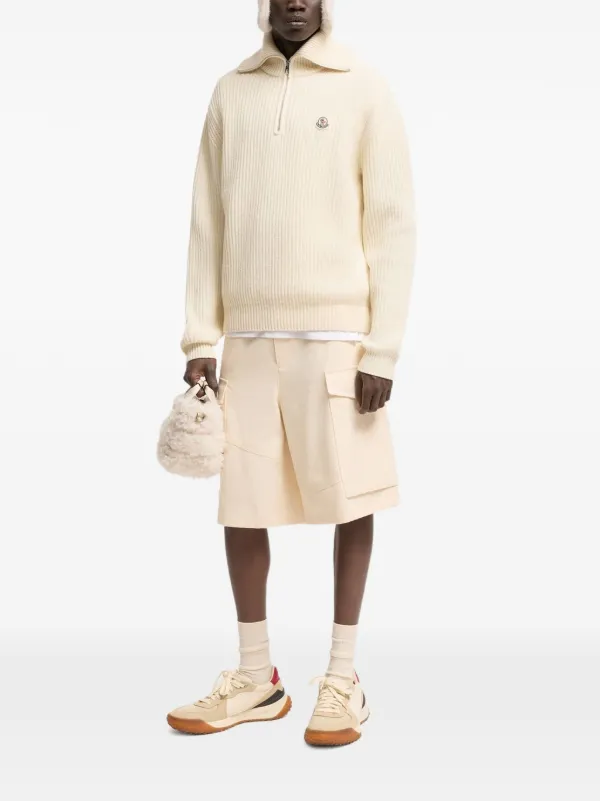 Moncler Logo Rib Wool Turtleneck | Neutrals | FARFETCH