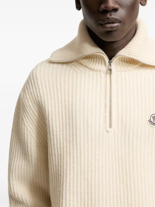 Moncler Logo Rib Wool Turtleneck | Neutrals | FARFETCH