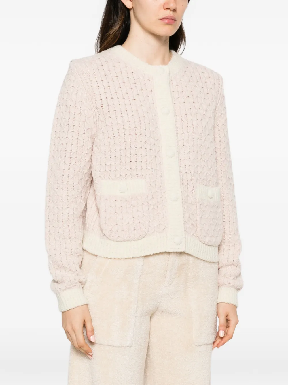 Moncler cable-knit button-up cardigan Roze