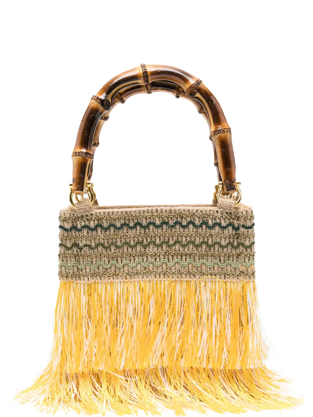 la milanesa small Orchidea fringed bamboo-handle tote bag - Giallo