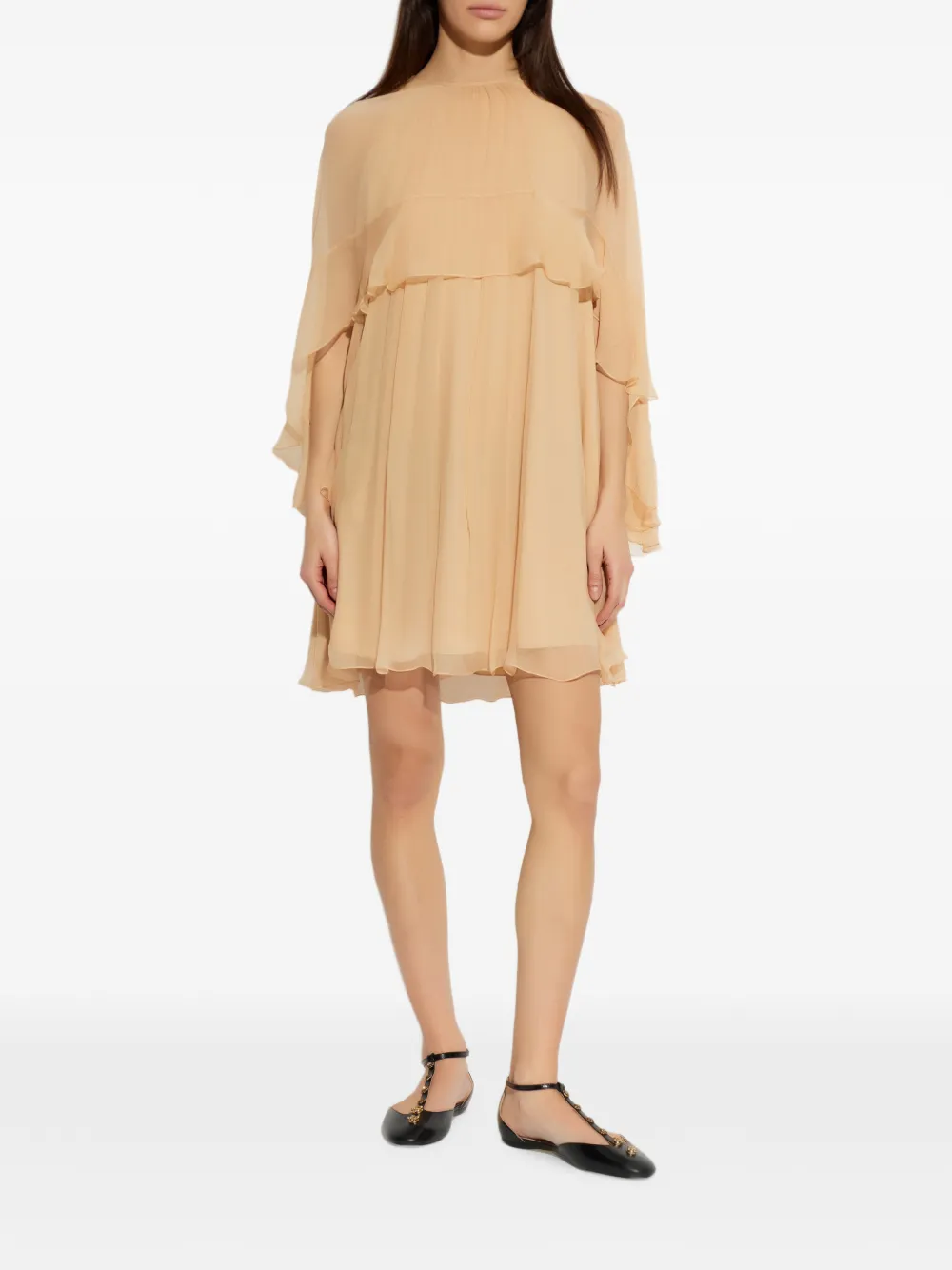 Chloé Zijden mini-jurk met ruches Beige