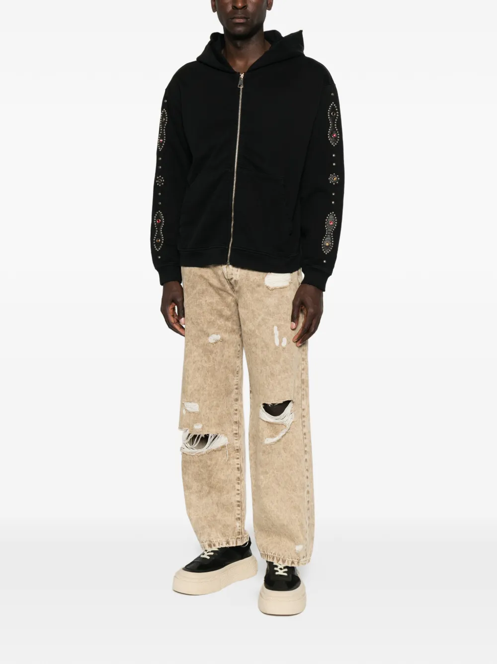 Htc Los Angeles Hoodie verfraaid met studs en rits Zwart