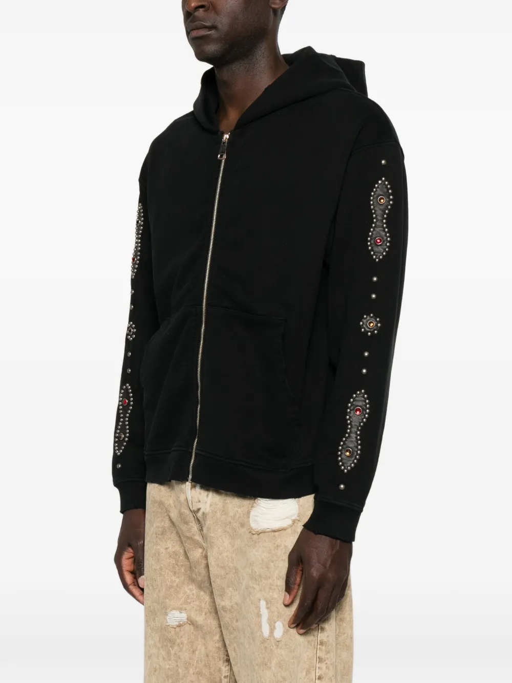 Htc Los Angeles Hoodie verfraaid met studs en rits Zwart