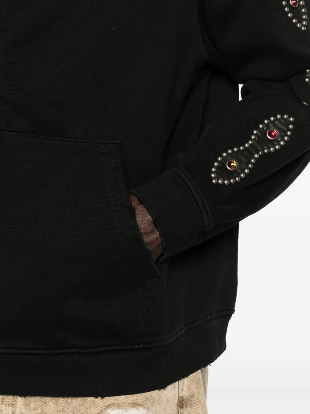 Htc Los Angeles Hoodie verfraaid met studs en rits Zwart