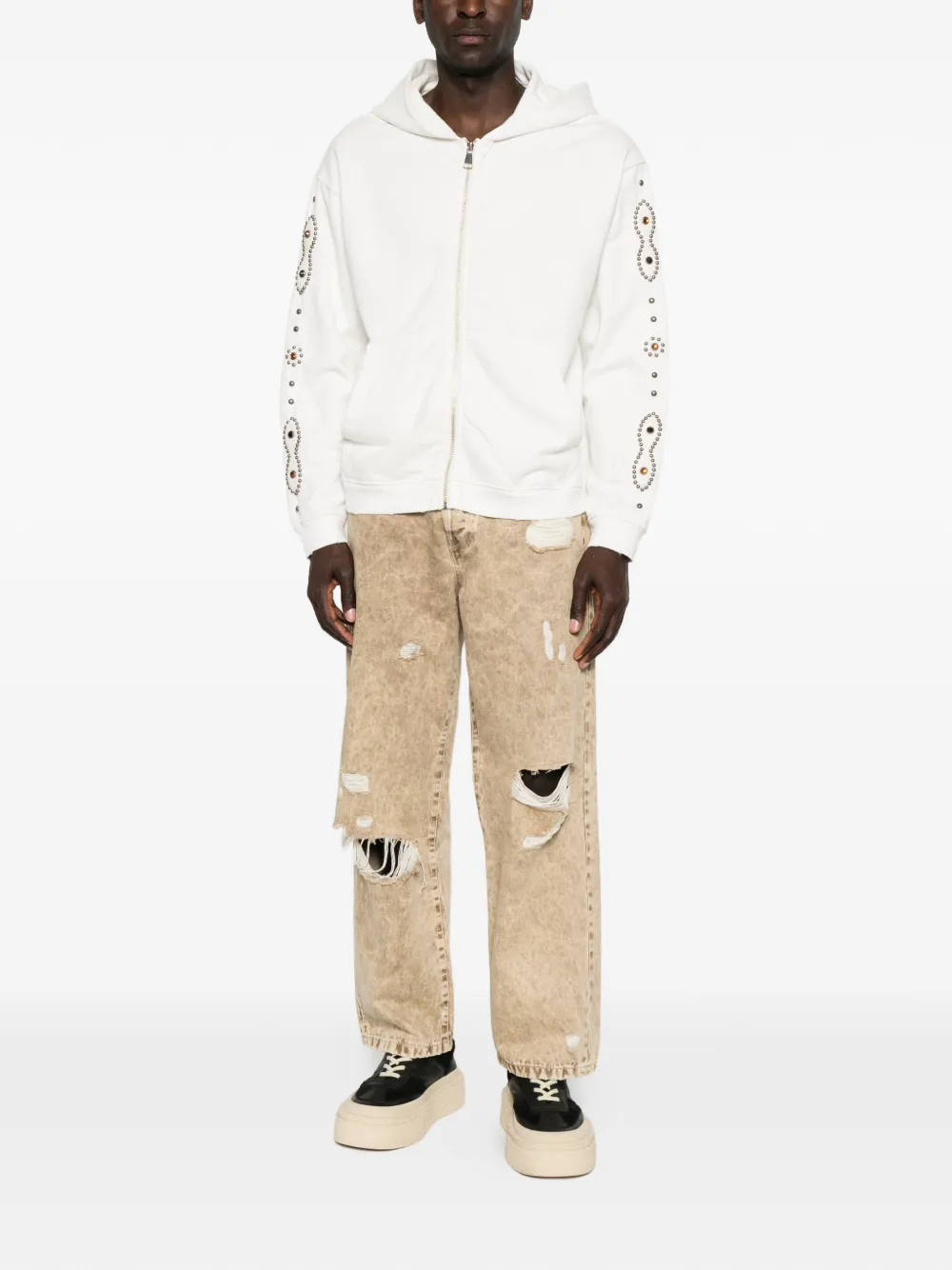 Htc Los Angeles Hoodie verfraaid met studs en rits Wit