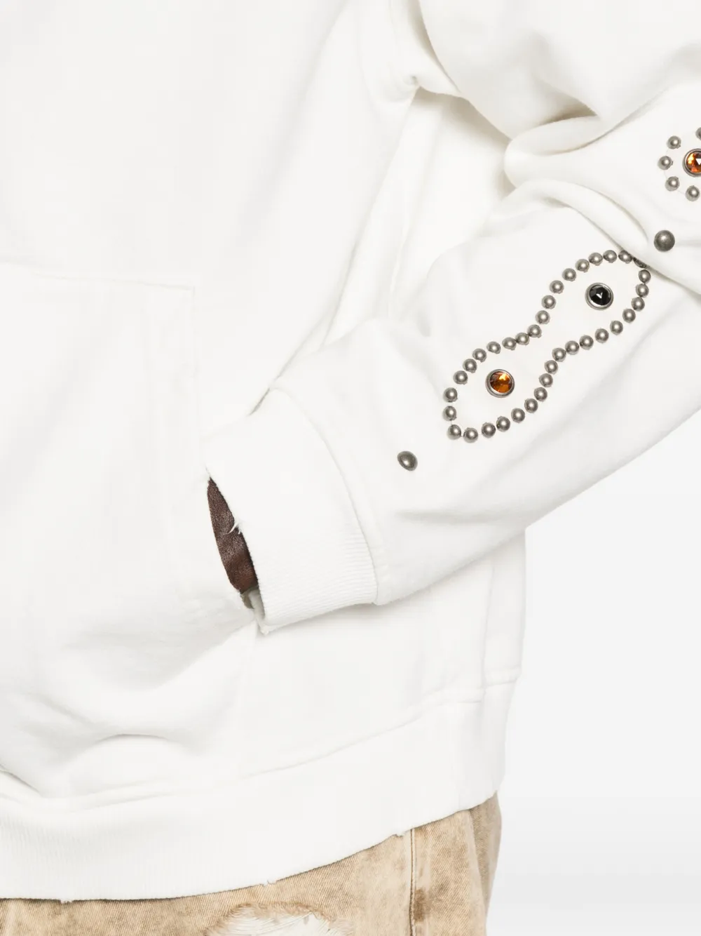 Htc Los Angeles Hoodie verfraaid met studs en rits Wit