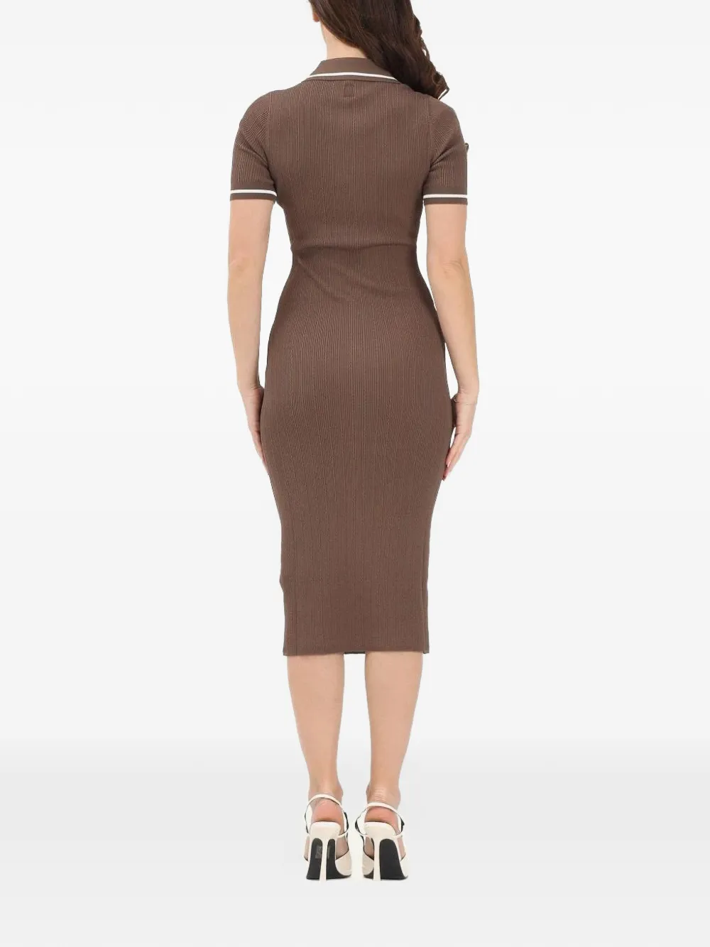 Armani Exchange Kabelgebreide jurk met polokraag Bruin
