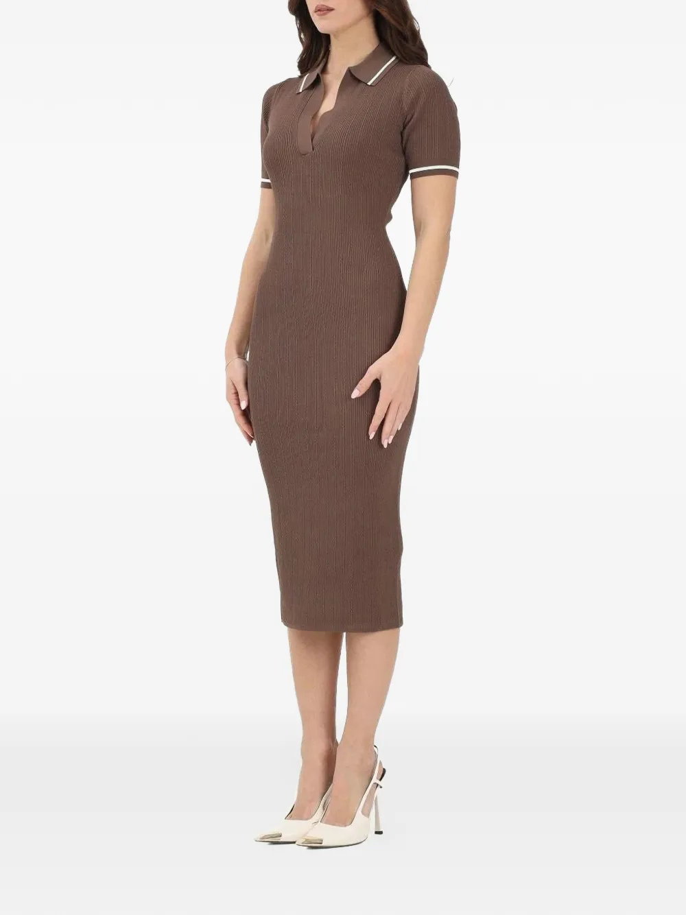Armani Exchange Kabelgebreide jurk met polokraag Bruin