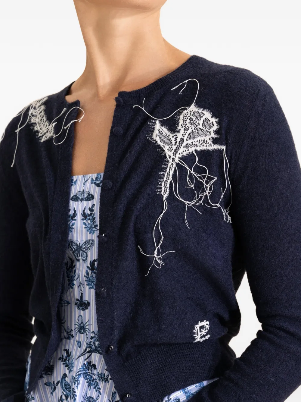 ERDEM Fijngebreid vest met kanten applicatie Blauw