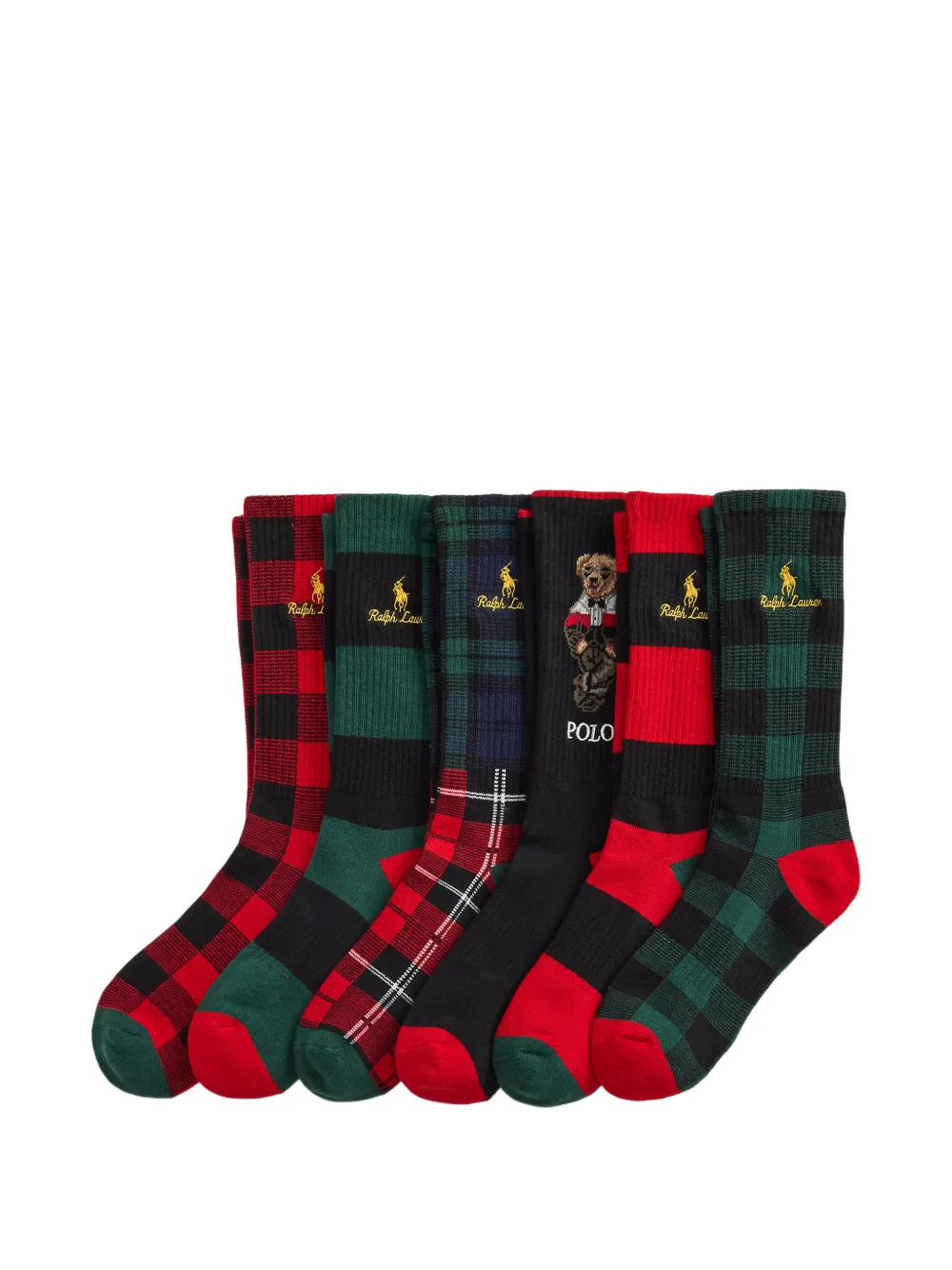 Polo Ralph Lauren Polo Bear check-pattern cotton socks (set of six) - Rot