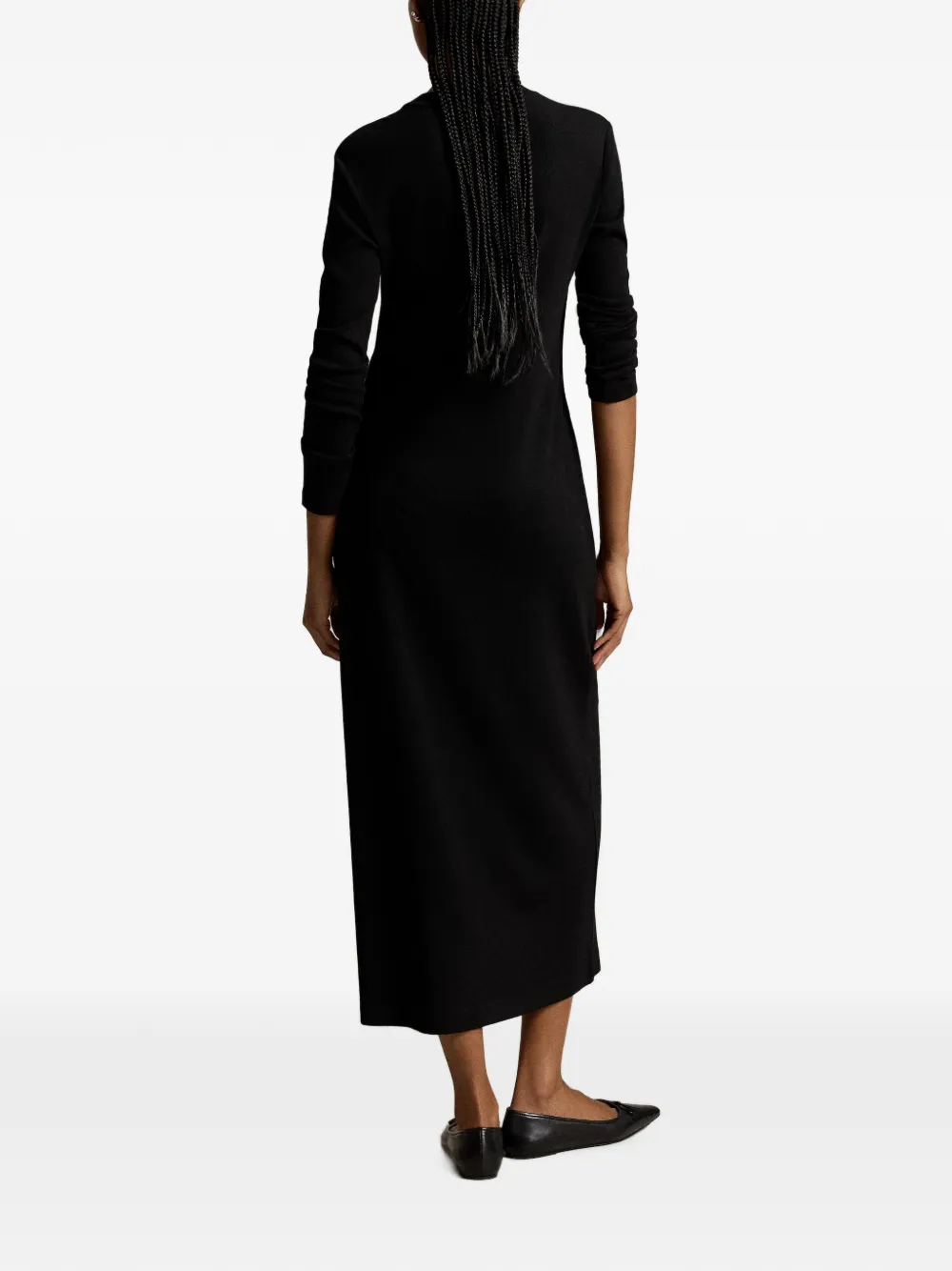 Polo Ralph Lauren Henley midi-jurk met lange mouwen Zwart