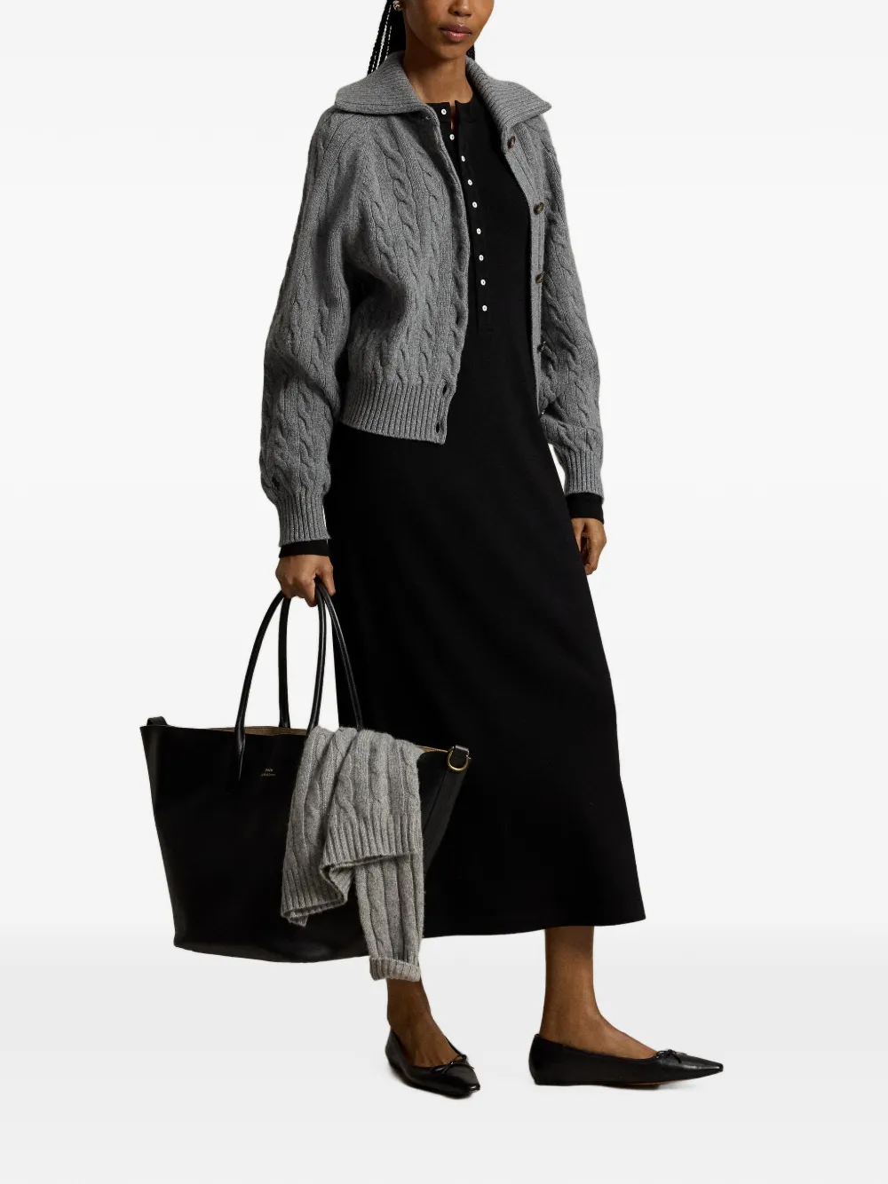 Polo Ralph Lauren Henley midi-jurk met lange mouwen Zwart