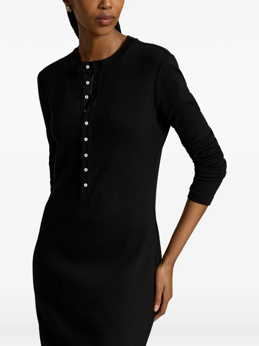 Polo Ralph Lauren Henley midi-jurk met lange mouwen Zwart
