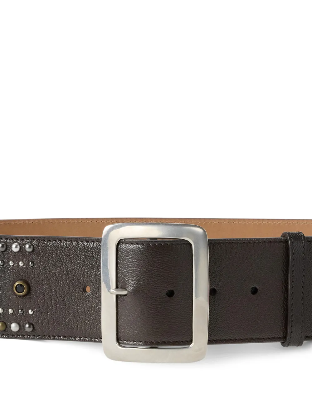 Ralph Lauren Collection Riem met studs en vierkante gesp Bruin