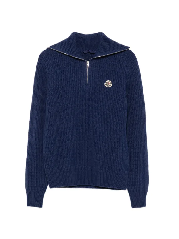 Moncler Logo Rib Wool Turtleneck | Blue | FARFETCH AO