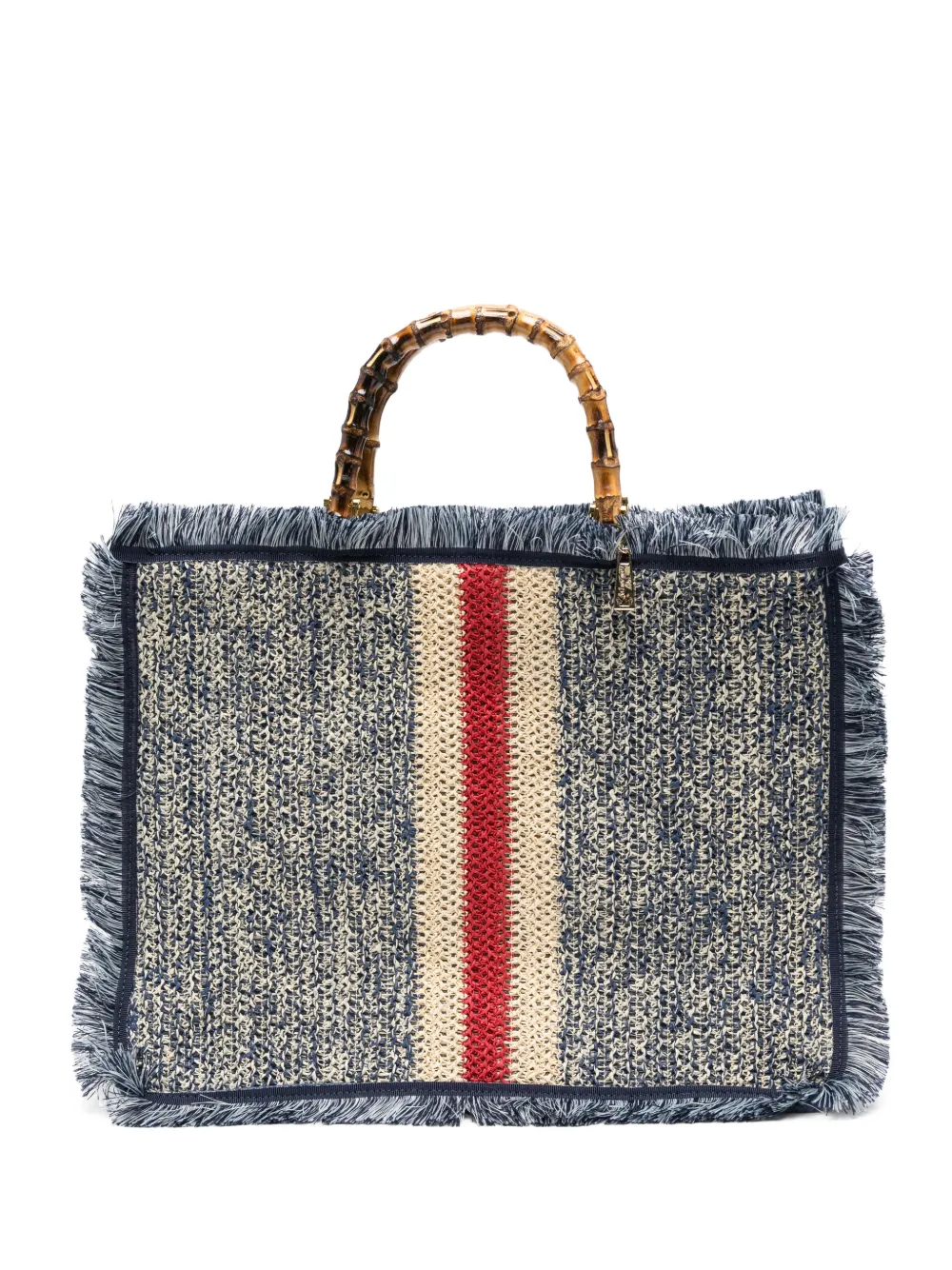 la milanesa large Ortensia bamboo-handle fringe-trim tote bag - Blu